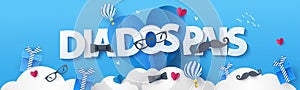 Happy Fathers Day greeting design in portuguese. Holiday illustration for greeting card, banner, social media, sale, advertising photo
