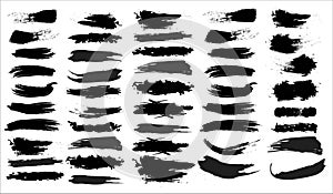 Big collection of black paint, ink brush strokes, brushes, lines, grungy.