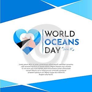 World ocean day illustration design concept with human hand and whale fin