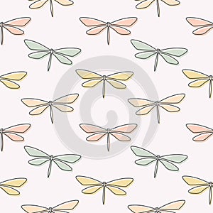 Pastel dragonflies repeat pattern design
