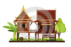 Thai traditional house in flat style isolated on white background