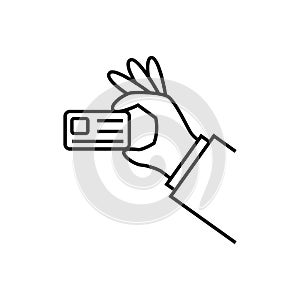 Card in hand thin icon isolated on white background