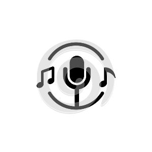 Microphone with melody note icon vector isolated on white