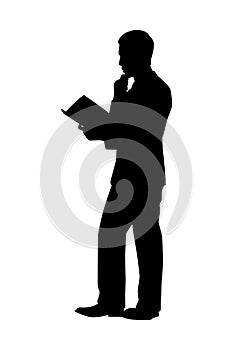 Standing man with book silhouette vector