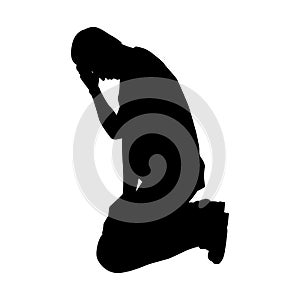 Sitting sad man silhouette vector