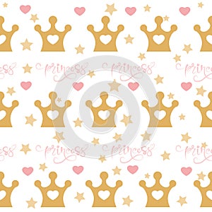 Little princess seamless pattern in pink and golden colors.