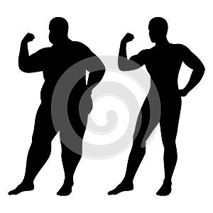 Fat and thin man silhouette vector on white background
