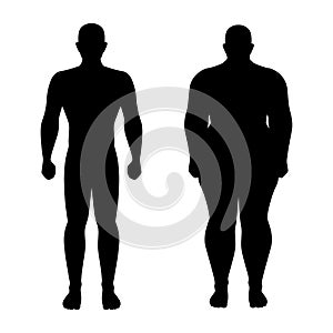 Fat and thin man silhouette vector on white background