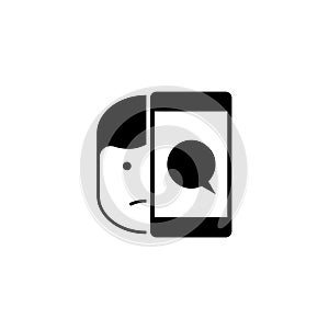 Phone chat with sad face person icon in trendy simple style isolated on white background. Symbol for your web site design,