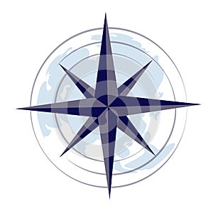 Compass wind rose vector stock illustration. Abstract map of the world, Asia and Europe