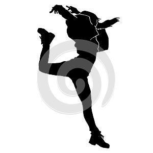 Silhouette of beautiful female hip hop dance on white background