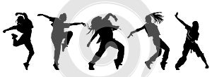 hip hop dancing girl silhouette vector collection on white background