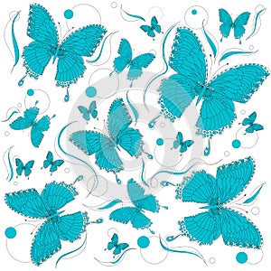 seamless pattern with butterfly, pattern with butterflies, blue beautiful butterflies, background and poster minimalism nature