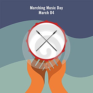 Drum icon, Drumsticks and a pair of Hands, Marching Music Day design concept, suitable for social media post templates, posters, g