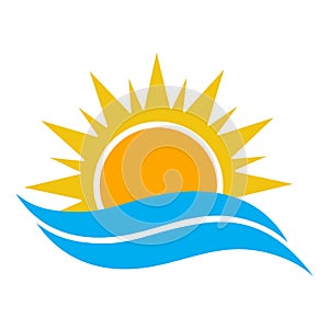 travel logo illustration isolated on white background. Wave on the background of the sun