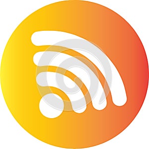 Black-and-white wifi signal image in italics The background is an orange circle photo