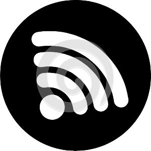Black-and-white wifi signal image in italics The background is a black circle. photo