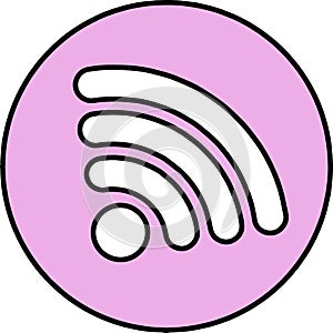 Black-and-white wifi signal image in italics The background is a pink circle. photo
