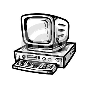 Old computer vintage style art line Vector illustration
