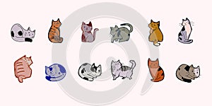 Set of cats out line comic character vector element.