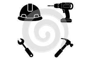 Silhouette Vector of Construction Tools and Equipment.