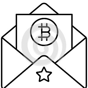 Bitcoin Mail vector icon in line style