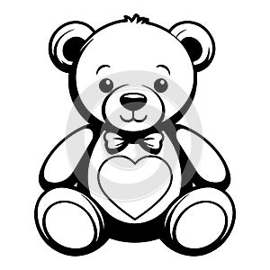 Teddy bear with a bow and love shape silhouette on a white background vector illustration 13 photo