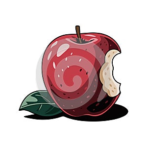 Red Apple with Bite Vector Illustration, Bitten Apple Vector