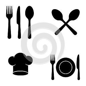 Kitchen Cooking Icons Set in Clean Flat Silhouette Style