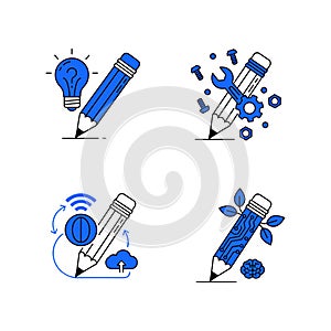 Creative Technology and Innovation Concepts with Pencil Icons