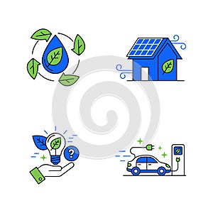 Green Energy and Sustainable Solutions Line Icons Set