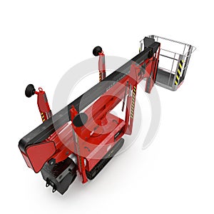 Mobile aerial work platform - Red scissor hydraulic self propelled lift on a white. 3D illustration