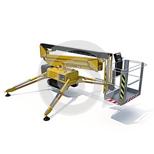 Mobile aerial work platform - Yellow scissor hydraulic self propelled lift on a white background. 3D illustration