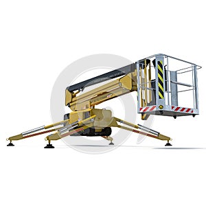 Mobile aerial work platform - Yellow scissor hydraulic self propelled lift on a white background. 3D illustration