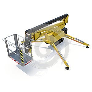 Mobile aerial work platform - Yellow scissor hydraulic self propelled lift on a white background. 3D illustration