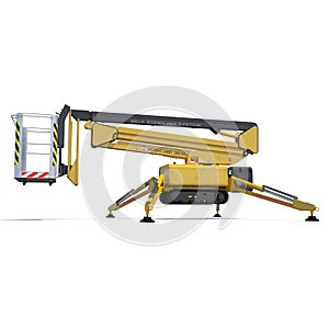 Mobile aerial work platform - Yellow scissor hydraulic self propelled lift on a white. Side view. 3D illustration