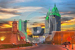 Mobile, Alabama, USA Downtown Skyline with Fort Conde