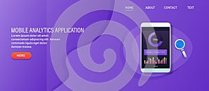 Mobile analytics application, mobile data analysis app, mobile ui and ux concept, web banner.