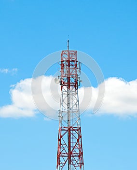 Mobile antenna tower with blue sky background