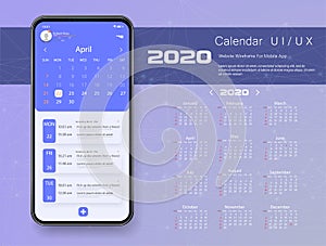 Mobile app calendar 2020 week start sunday