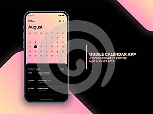 Mobile App Calendar 2024 with To Do List and Tasks Vector UI UX Design Concept