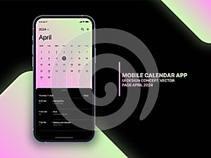 Mobile App Calendar 2024 with To Do List and Tasks Vector UI UX Design Concept