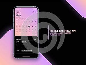 Mobile App Calendar 2024 with To Do List and Tasks Vector UI UX Design Concept