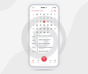 Mobile app calendar light mode concept, Activity calendar template UI UX design, Smartphone calendar schedule application