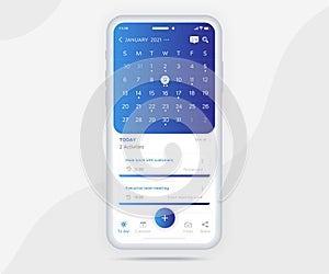 Mobile app calendar light mode concept, Activity calendar template UI UX design, Smartphone calendar schedule event application