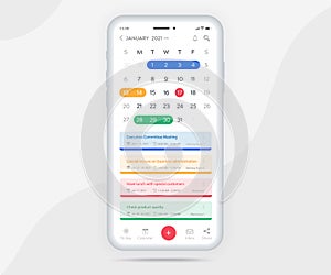 Mobile app calendar light mode concept, Activity calendar template UI UX design, Smartphone calendar schedule event application