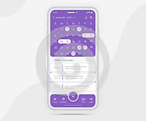 Mobile app calendar planner concept, Activity calendar template UI UX, Smartphone calendar schedule agenda annual planning meeting