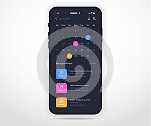 Mobile app calendar planner concept, Appointment calendar template UI UX, Smartphone calendar schedule agenda annual planning meet