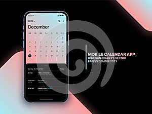 Mobile App Calendar 2023 with To Do List and Tasks Vector UI UX Design Concept