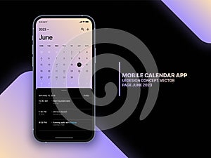 Mobile App Calendar 2023 with To Do List and Tasks Vector UI UX Design Concept